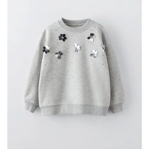 Zara 3D Floral Gray Kids Sweatshirt